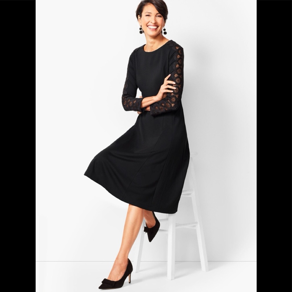 Talbots Lace Sleeve Ponte Fit and Flare Dress